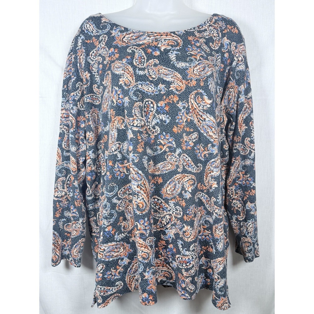 J Jill Simply Supima Cotton Tunic Top L Blue Paisley Scoop Neck Soft Casual